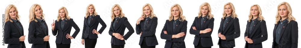 businesswoman on white isolated background, collage