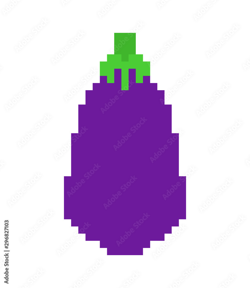 Eggplant pixel art. Purple Vegetable 8 bit. Pixelate Food vector illustration Eggplant pixel art. Purple Vegetable 8 bit. Pixelate Food vector illustration
