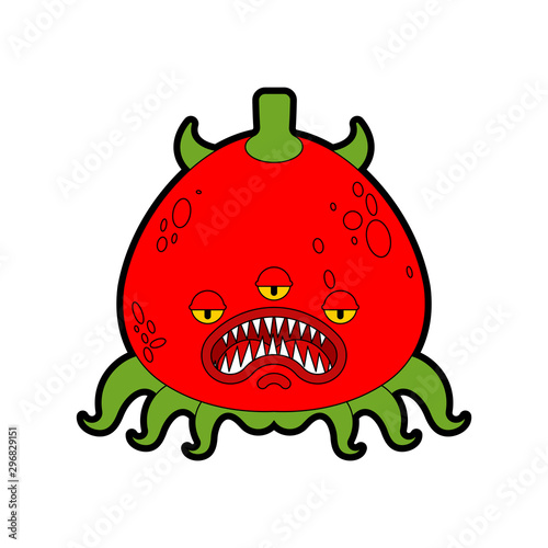 Tomato monster GMO mutant. Angry Vegetable with teeth. Hungry Alien Food vector illustration
