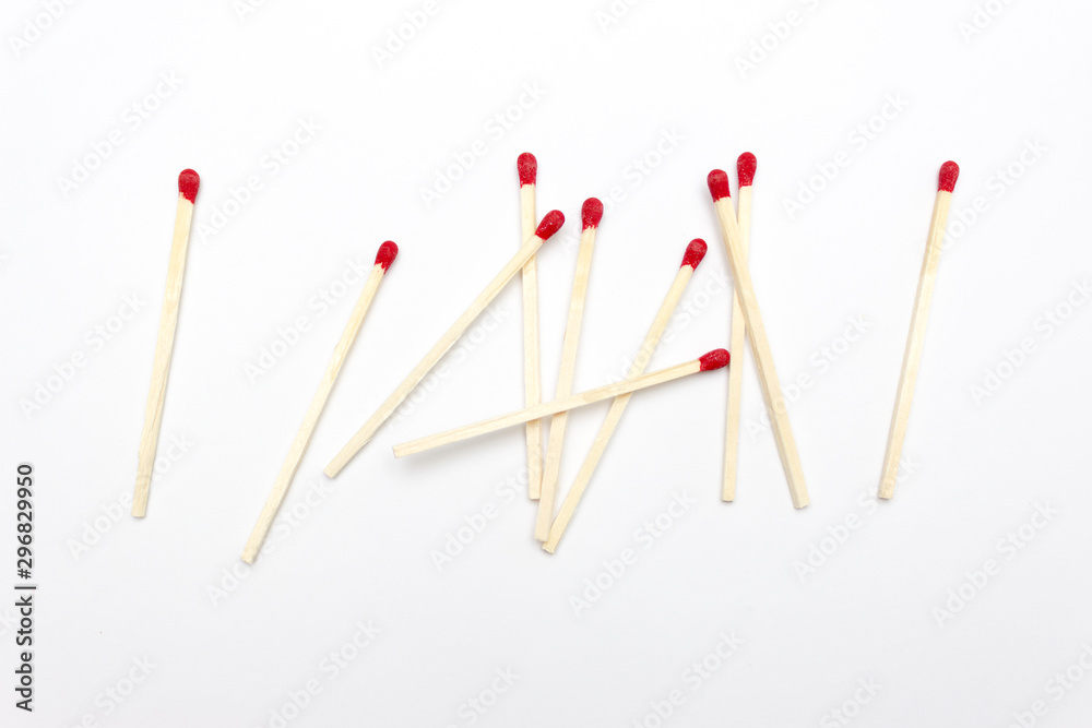 Scattered matches are isolated on a white background, long matches Scattered matches are isolated on a white background, long matches