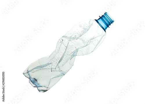 Close up of a plastic bottle on white background