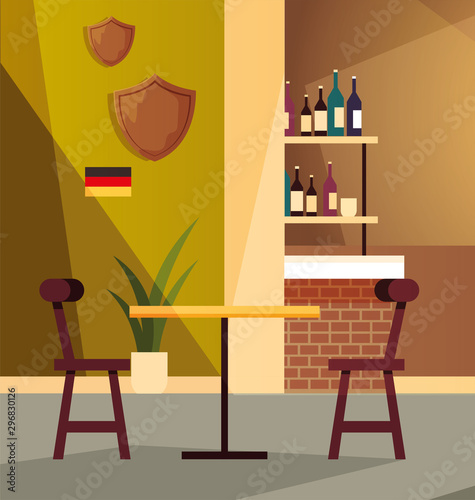 drinking establishment and shelves with alcohol bottles