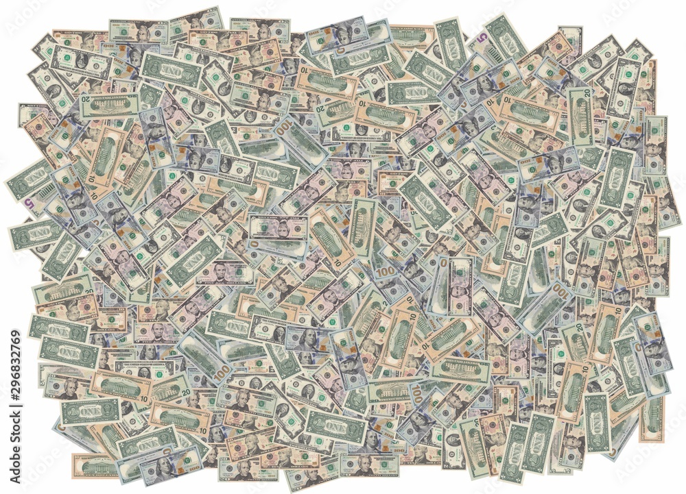 Fototapeta premium Pattern - a solid carpet - from banknotes of various face values of the American currency - US dollars (USD)