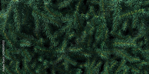 Background of Christmas tree branches. Happy New Year green theme background. 3d rendering.