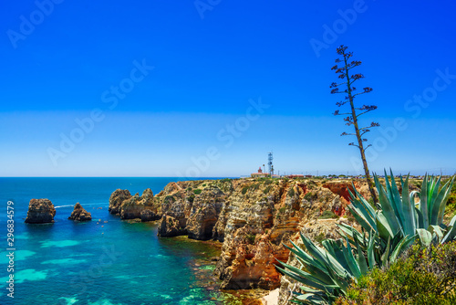 View on rocks called Farol da Ponta da Piedade - coast of Portugal, Algarve
