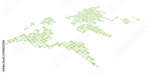 Pixelized map of World. Side perspective. Black vector map