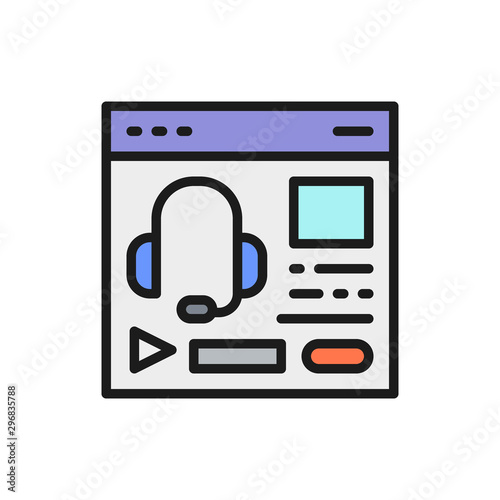 Audio course, podcast, education website flat color line icon.