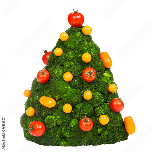 christmas tree made of vegetables isolated on white background