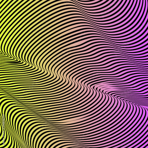 Abstract acid color wavy background  optical art  opart striped. Neon gradient