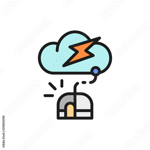 Computer mouse with cloud, server flat color line icon.