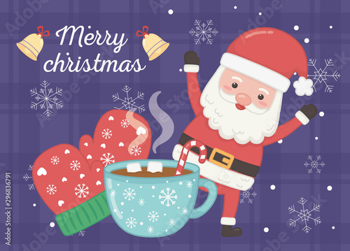 celebrating santa mittens and chocolate cup merry christmas card
