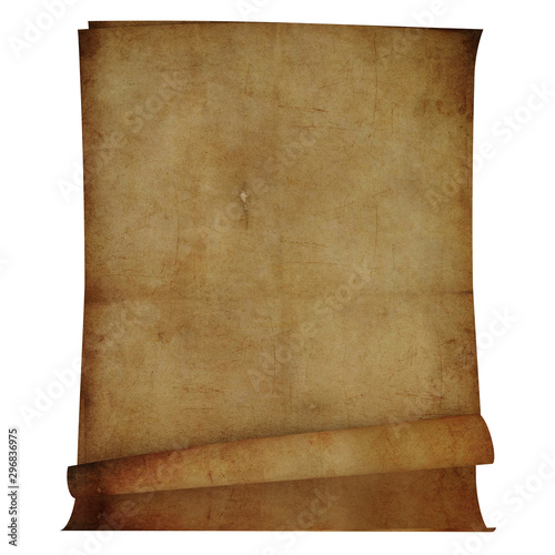 Empty vintage paper or parchment sheets isolated on white background. 3d rendering