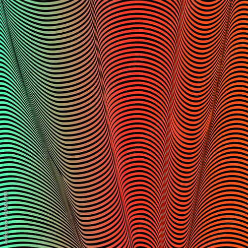 Abstract acid color wavy background, optical art, opart striped. Neon gradient