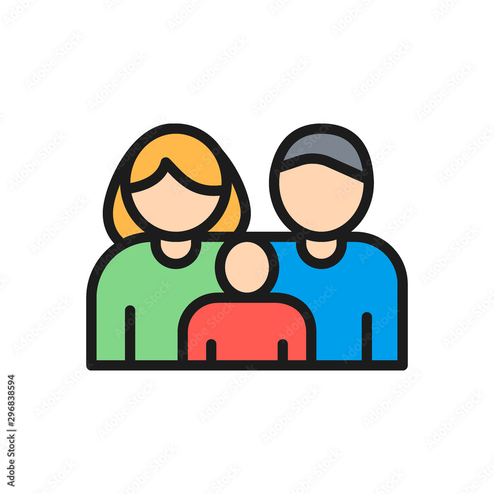 Family, mother, father, child flat color line icon. Family, mother, father, child flat color line icon.