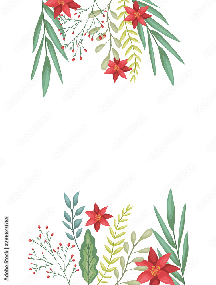 beauty christmas flowers and branch decorative frame