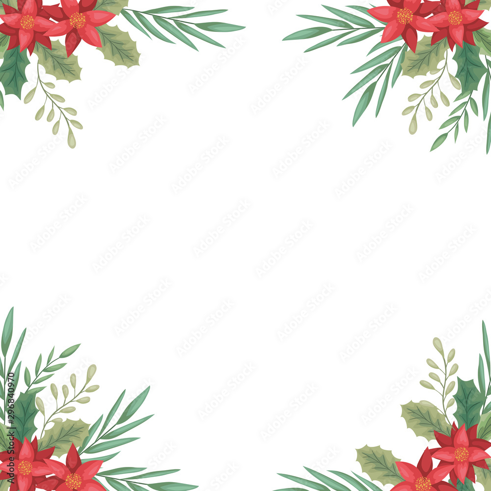 beauty christmas flowers and branch decorative frame beauty christmas flowers and branch decorative frame