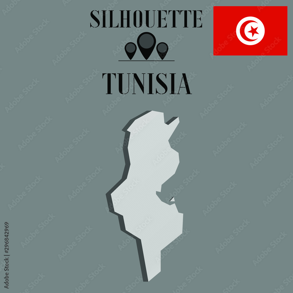 Tunisia outline globe world map, contour silhouette vector illustration, design isolated on background, national country flag, objects, element, symbol from countries set