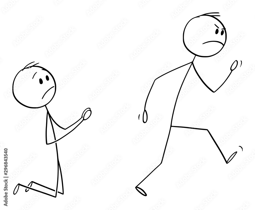 Vector cartoon stick figure drawing conceptual illustration of angry