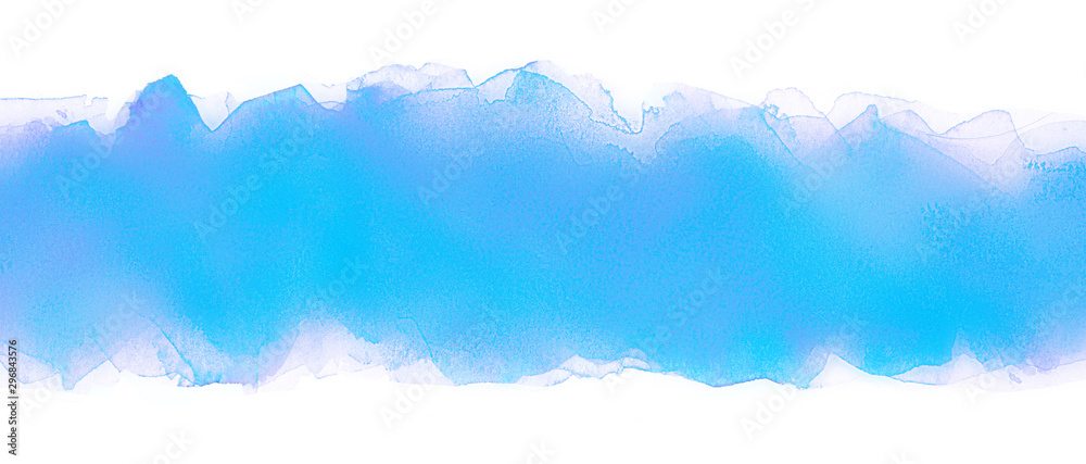 watercolor strip with texture. light blue wide for design band. .soft watercolor texture - obrazy, fototapety, plakaty 