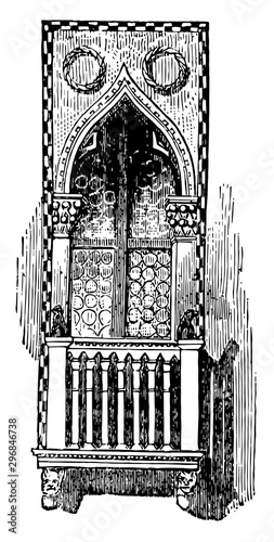 Balcony pillar vintage engraving.