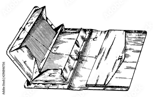 Multiple Compartment Pocket Book, vintage engraving.