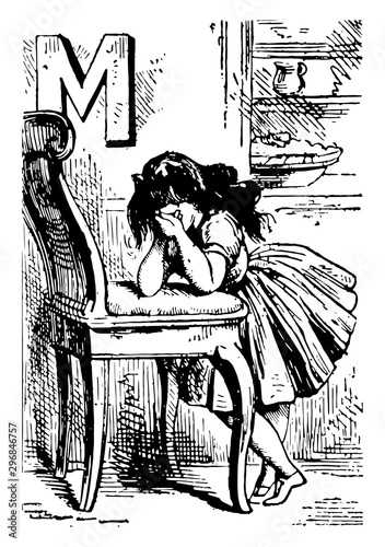 Alphabet M mourned for it vintage illustration