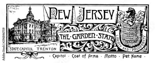 The state banner of New Jersey the garden state vintage illustration