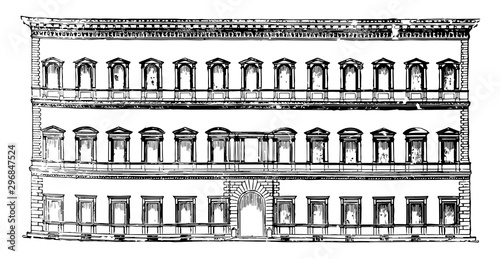 Farnese Palace at Rome prominent High Renaissance vintage engraving.