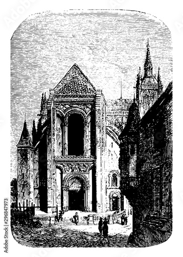 Cathedral of Mans a Roman Catholic Cathedral vintage engraving.
