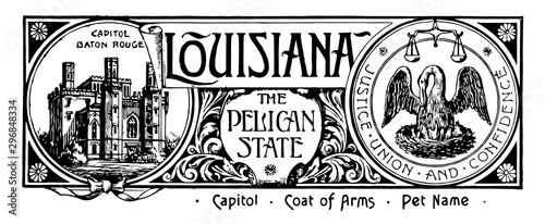 Obraz na plátně The state banner of Louisiana the pelican state vintage illustration