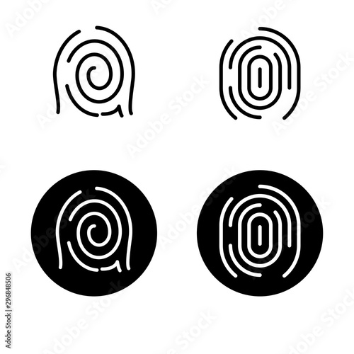 Set of fingerprint vector illustration with simple black and white design. Fingerprint icon