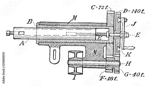 Hand Crank Lathe Boring Rod, vintage illustration.