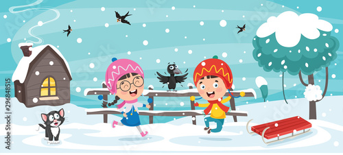 Children Playing Outside In Winter