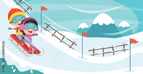 Children Playing Outside In Winter