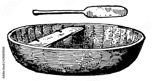 Coracle is a small roundish shaped The word comes from the Welsh cwrwgl vintage engraving.