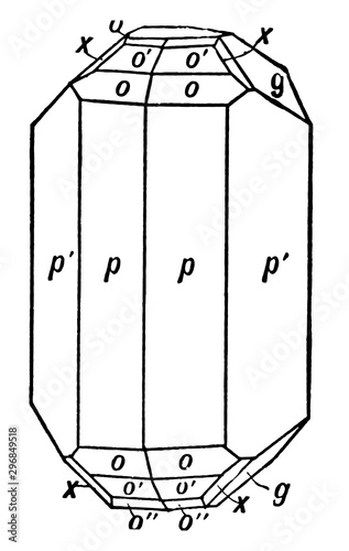 Orthorhombic Crystal of Topaz, vintage illustration. photo