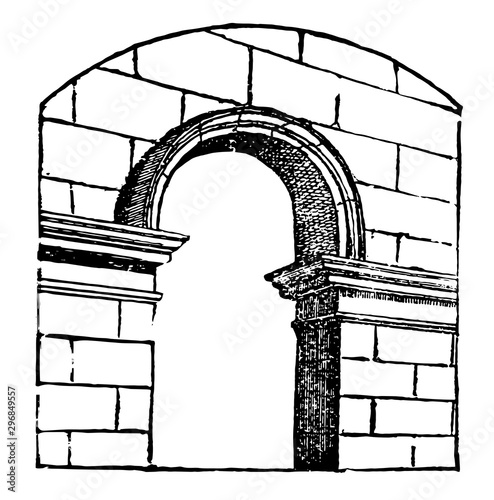 Arch walkways vintage engraving.