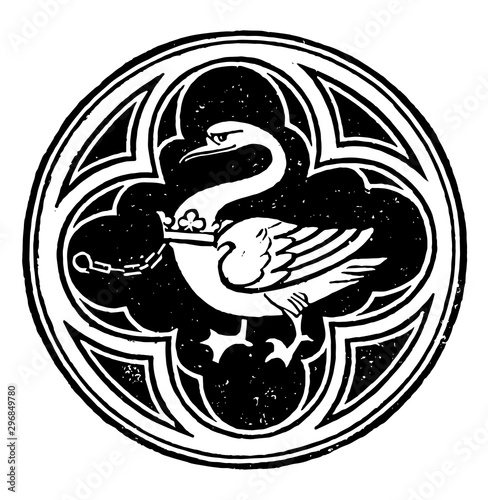 De Bohun Badge Swan Knight vintage engraving.