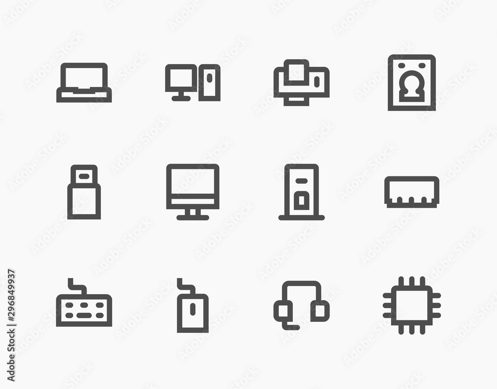 Computer icons set bold line style design. Simple and clean. Editable vector. Easy to change color and size. You can use the icons for website, presentation slide, app, etc.