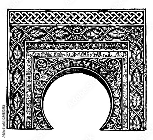 Photo Arabesque Archway a style of ornamentation vintage engraving.
