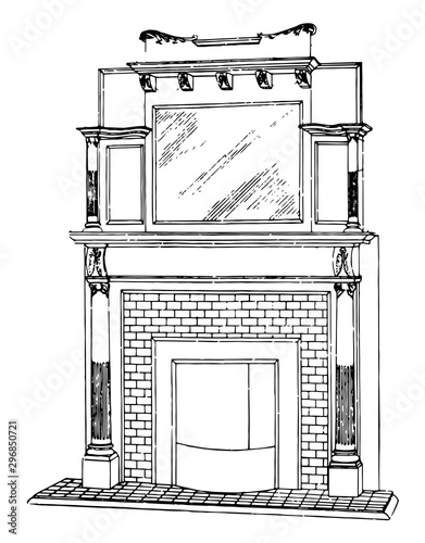 Small Surface Mantel carving,  vintage engraving.