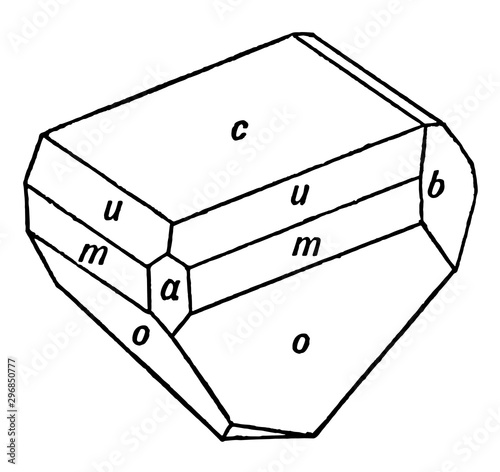 Bilde på lerret Hemihedral Crystal of Pyroxene, vintage illustration.