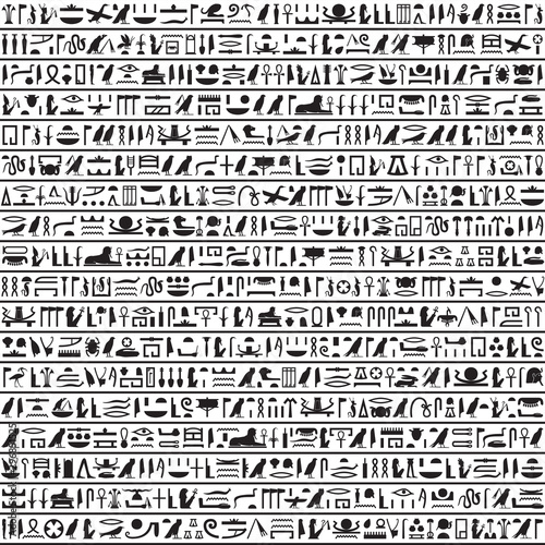 Fototapete Hieroglyphs of Ancient Egypt black horizontal