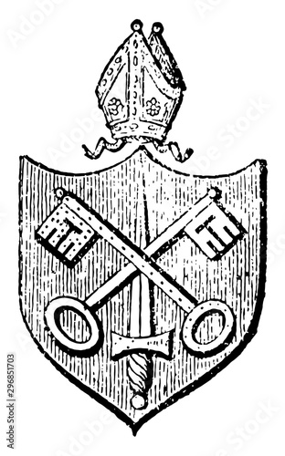 Bishopric rank or office of being a bishop vintage engraving.