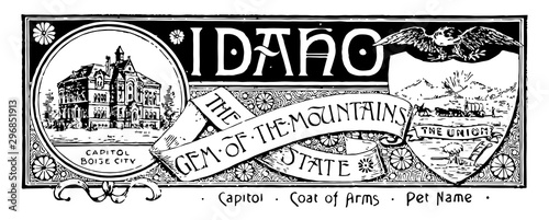 The state banner of Idaho the gem of the mountain state vintage illustration