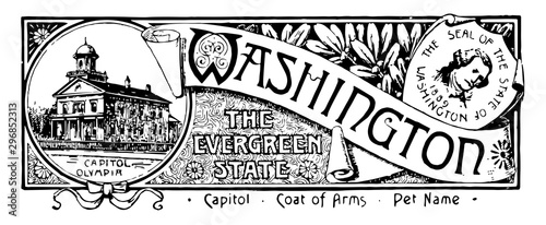 The state banner of Washington the evergreen state vintage illustration