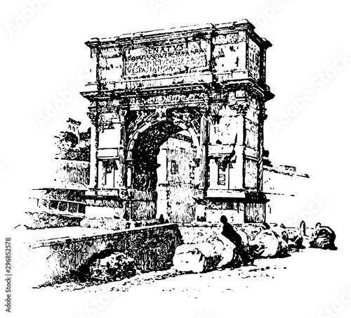 Photo Arch of Titus, honorific arch, vintage engraving.