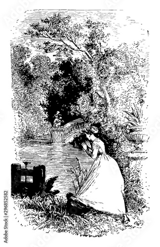 The Drake Leading the Lady to the Rescue attempting to exploit turned out vintage engraving.