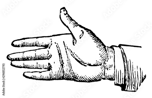 This picture represents the hands position in energetic appeal vintage engraving.