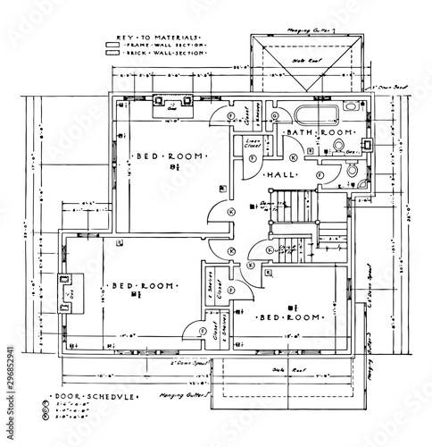 Second Floor Residence Plan is the conventional dimensions vintage engraving.